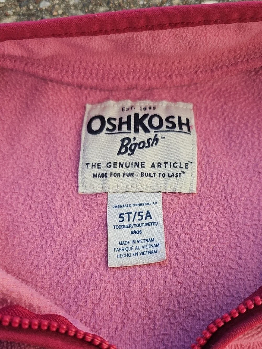 OshKosh B'gosh Colorblock Two-Tone Pink Heart Zip Fleece Sweater 5T